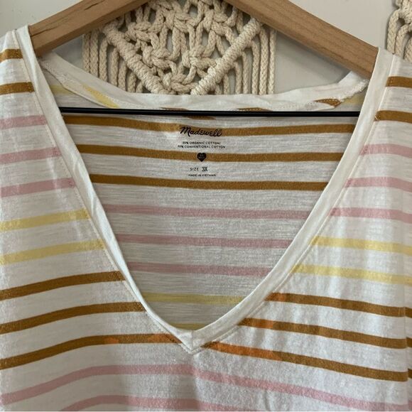 MADEWELL Women’s Organic Cotton Blend Striped V-Neck Tee Size 3X - Picture 4 of 10